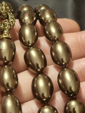 Vintage Signed MONET Necklace with Bronze Pearl and Rhinestone: Cir. 1980s, RARE